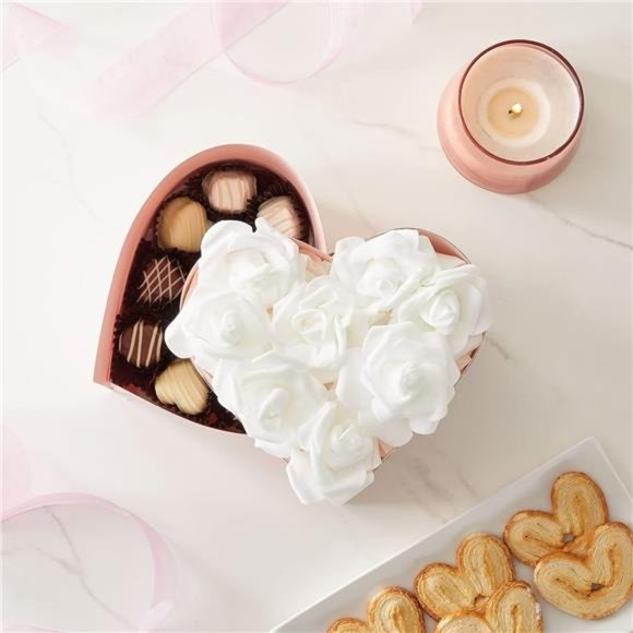 100 Pack White Artificial Flowers, Bulk Stemless Fake Foam Roses for Wedding 3in - Picture 4 of 6